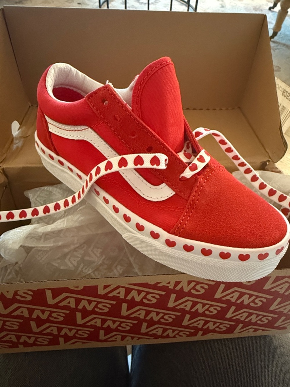 Vans Kids Red and White Heart-Trim Old Skool Sneakers